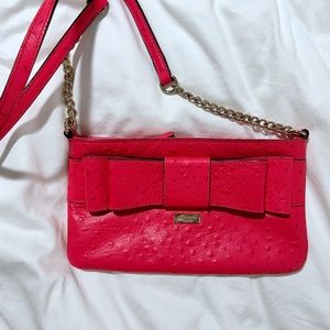 Kate Spade hot pink ostrich purse with bow & chain